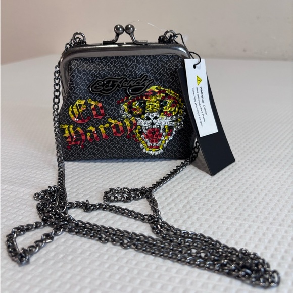Ed Hardy Handbags - Ed Hardy Black Crossbody with Yellow & Red Skull Graphic